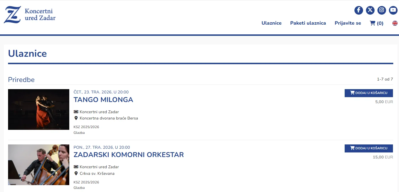 Zadar Concert Office on Mojekarte platform